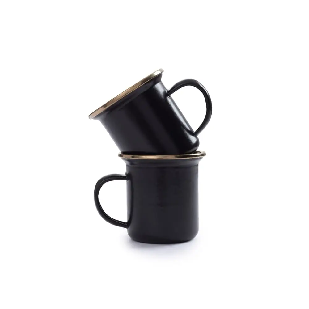 Emaille espresso kop set 2 stuks steenkool - Afbeelding 2